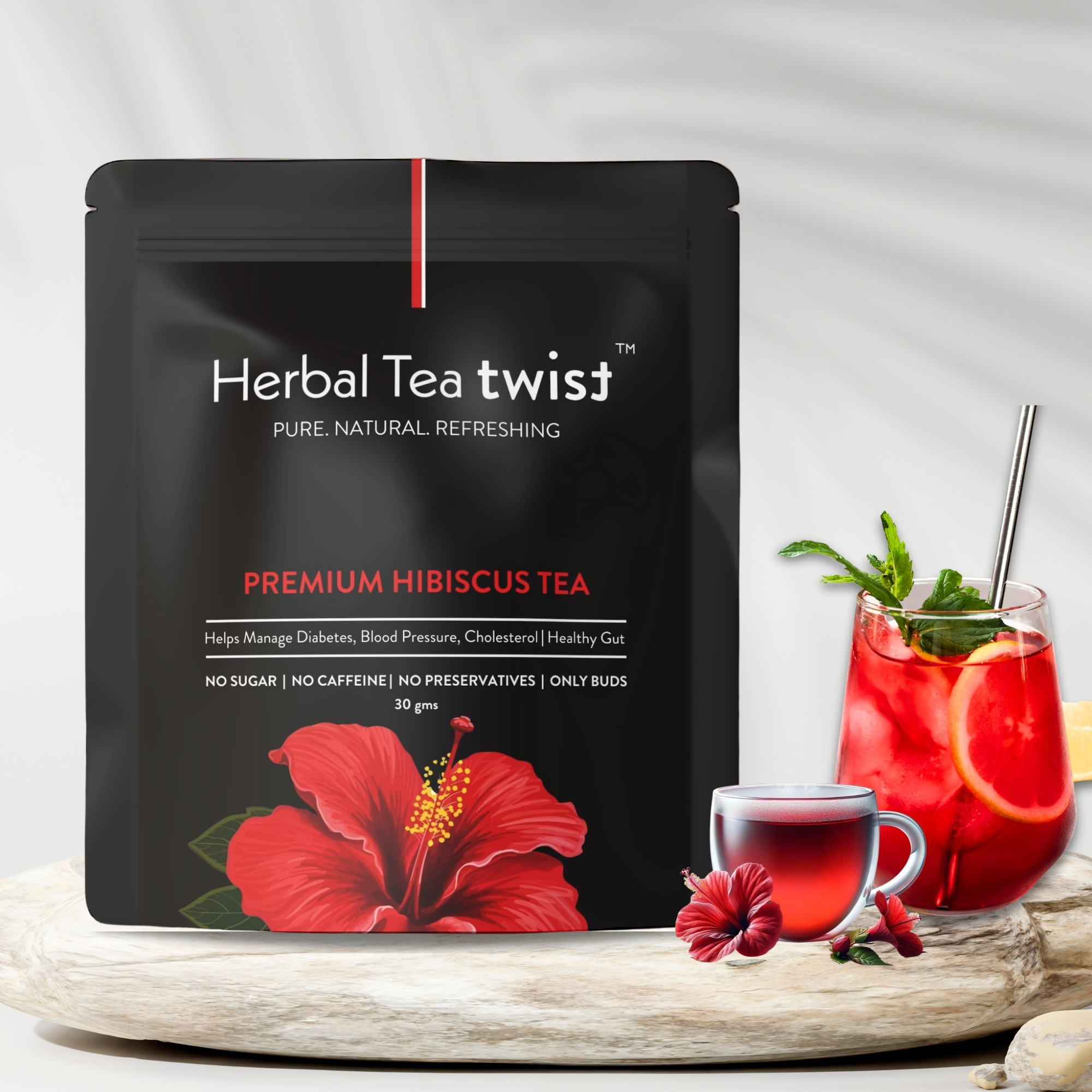 Premium Hibiscus Tea (Whole Buds, 60 Servings)